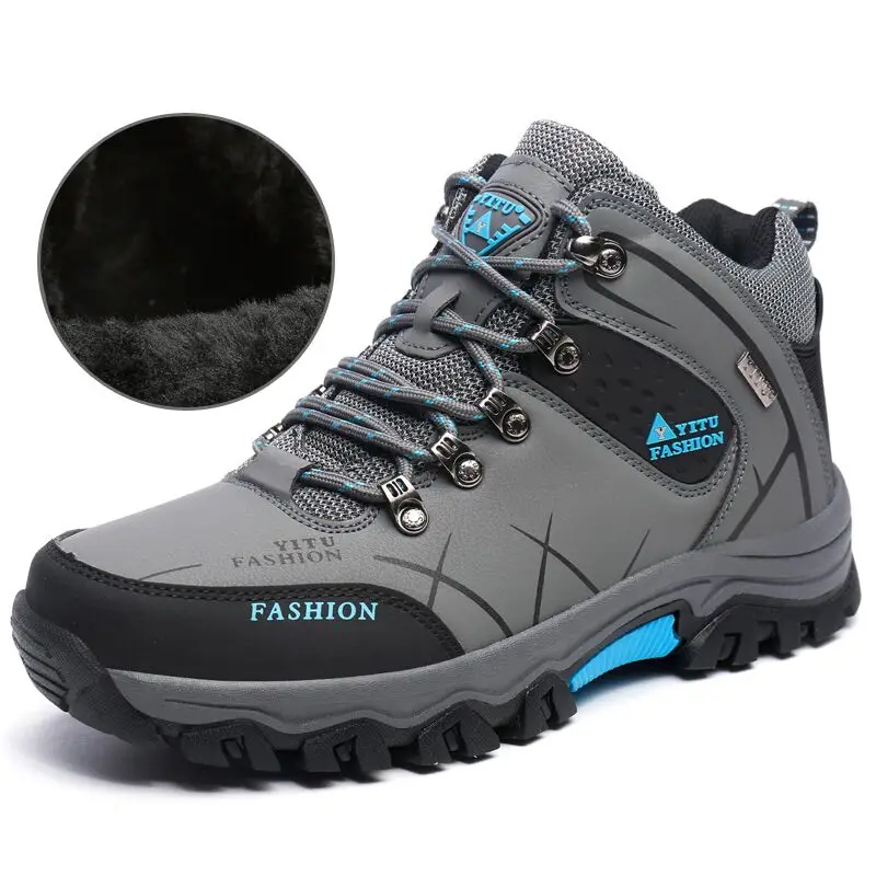 Waterproof Hiking Shoes for Men Shockproof Non-Slip Leather Warm High-top Outdoor Snow Lightweight Hiking Running Shoes