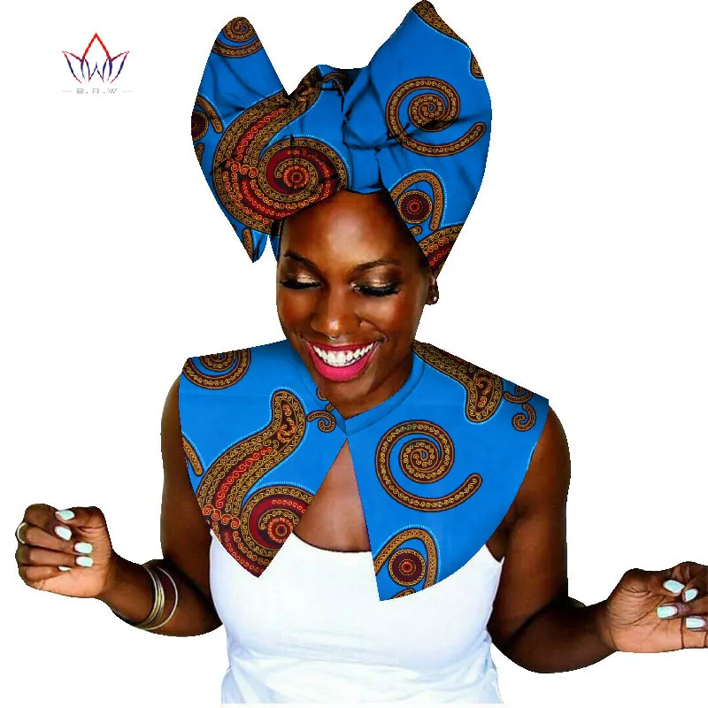 WYA030 African Fabric Cloth Choker Necklaces and headwrap Set Wax Print False Collar Ankara Handmade Jewelry