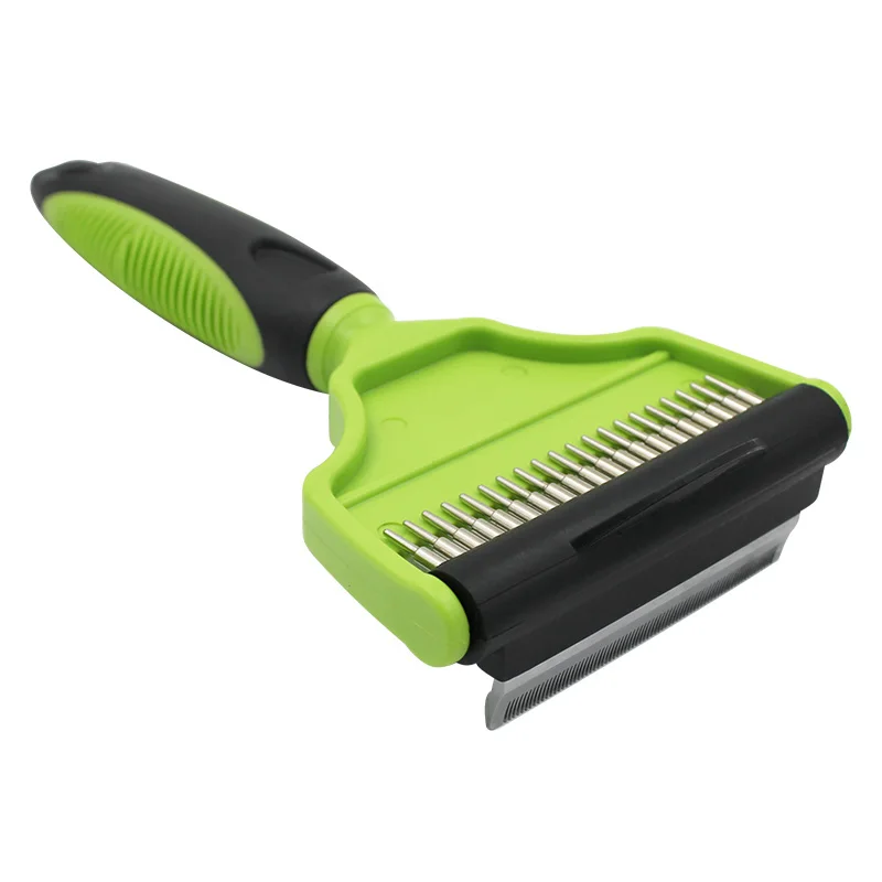 large plastic handle pet double grooming deshedding tool row rake comb brush with long pins
