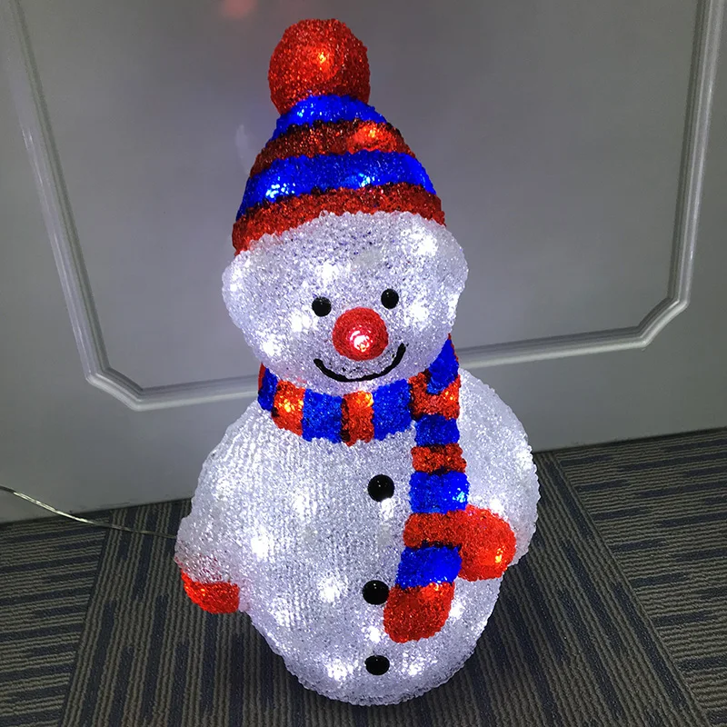 Christmas Garden Decoration Acrylic Sculpture White Snowman Christmas Lights