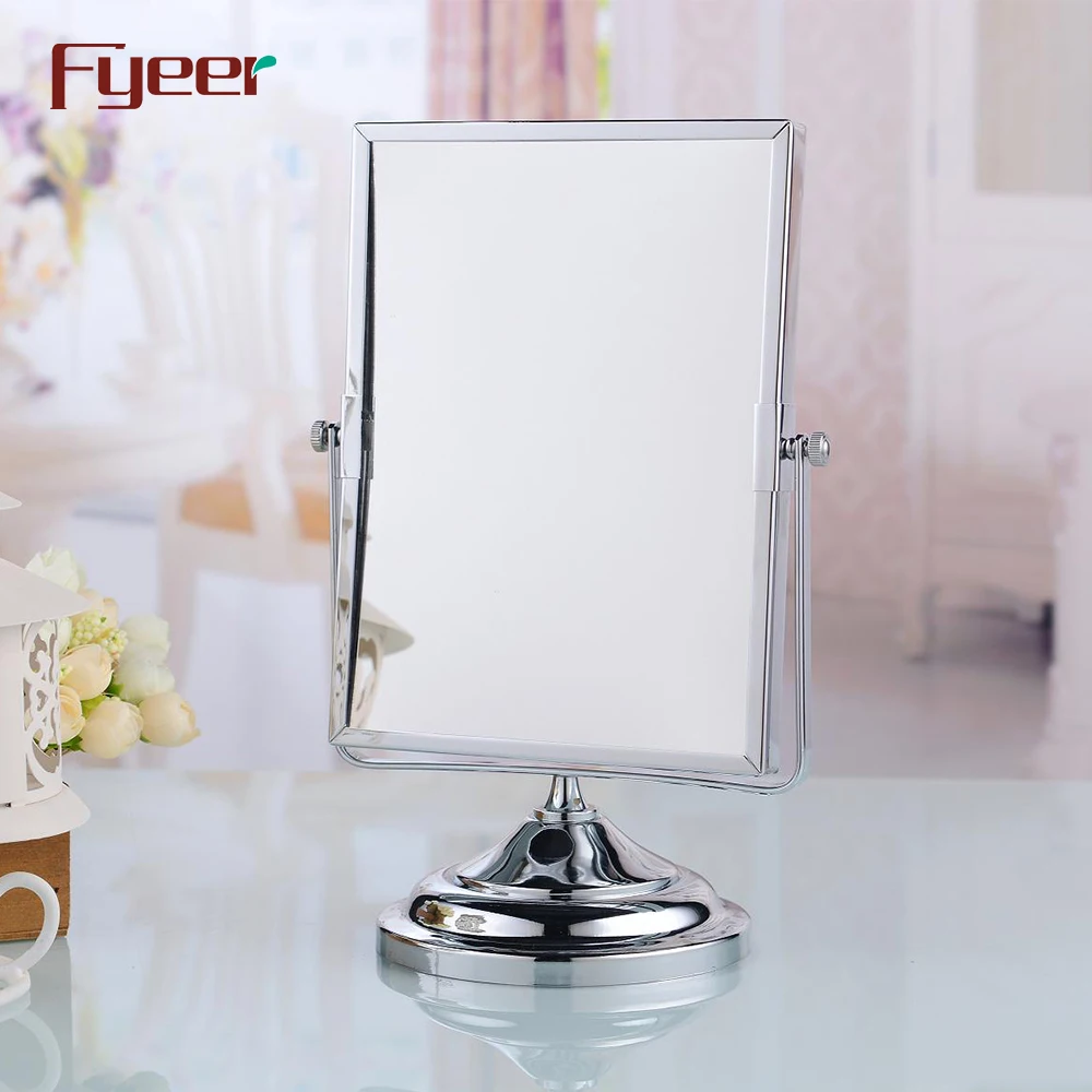 Fyeer Double Side Rectangle Makeup Mirror Magnifying Desktop Brass Table Mirror