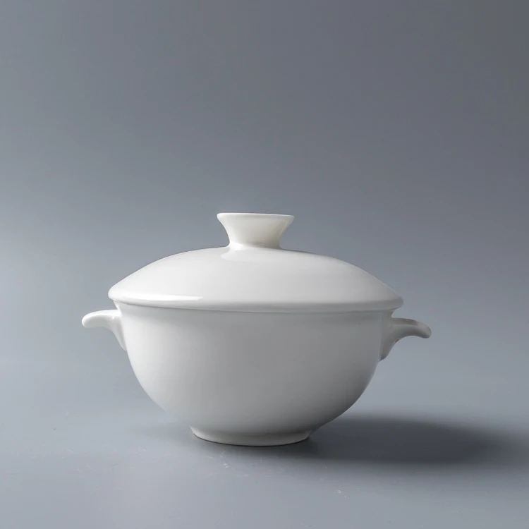 Круглая Миска 200 мл с крышкой, кастрюли для супа, для продажи, миска для пара, керамические сервировочные миски из белого фарфора, кастрюля для медленного приготовления тушения