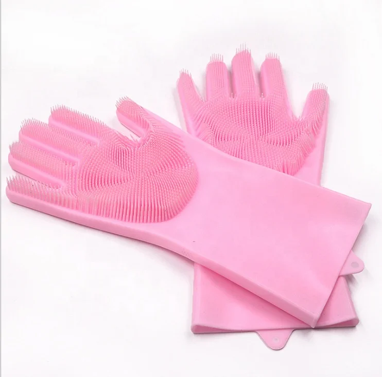 Reusable Silicone  Oven Grill Gloves  Dish Washing Mitten With Cleaning Brush