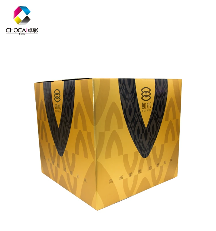 
 2019 новый дизайн, большая картонная коробка, оптовая продажа, красивая УФ-бумага, 22 года, профессиональная Золотая упаковочная коробка для еды на заказ  