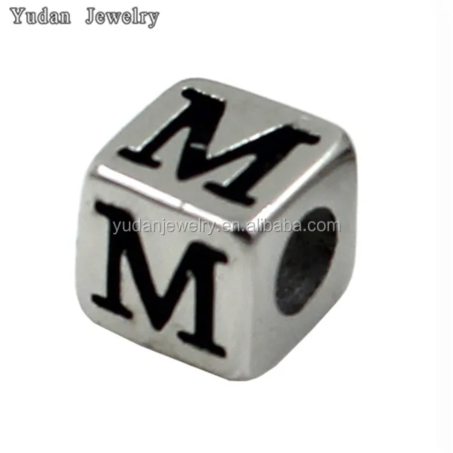 Stainless steel loose beads single letter alphabet beads