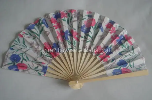 2022 custom fabric hand held fan with bamboo