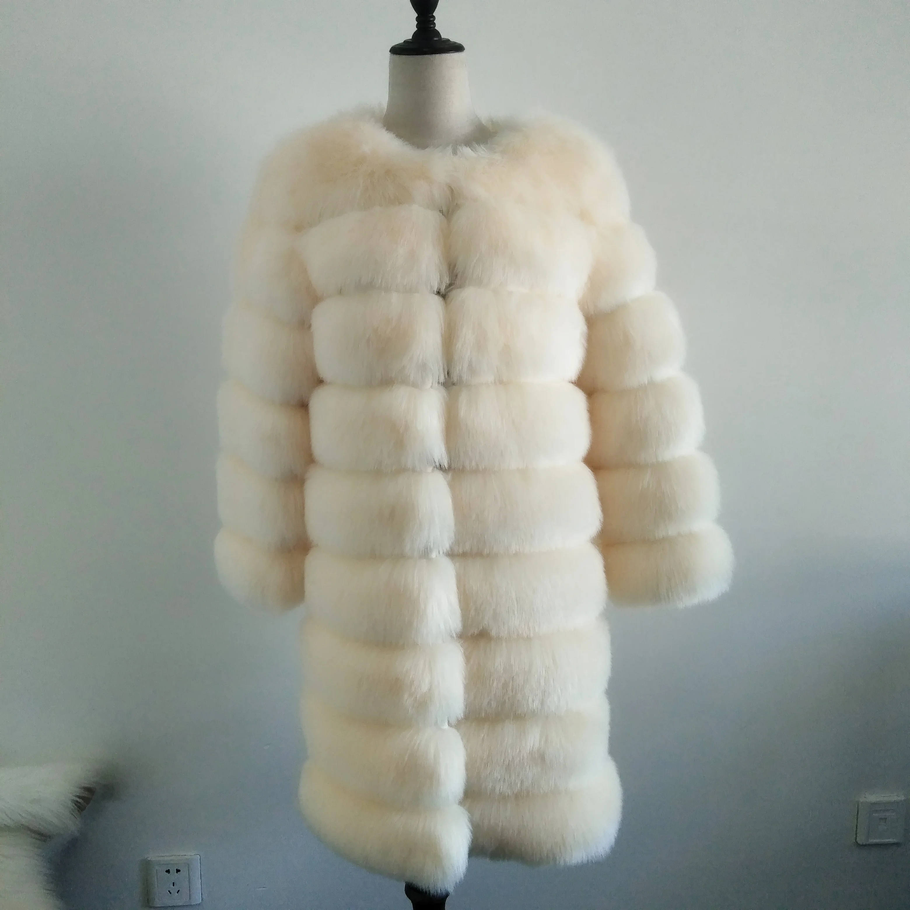 Fashion Long design winter warm faux fox fur coat for women