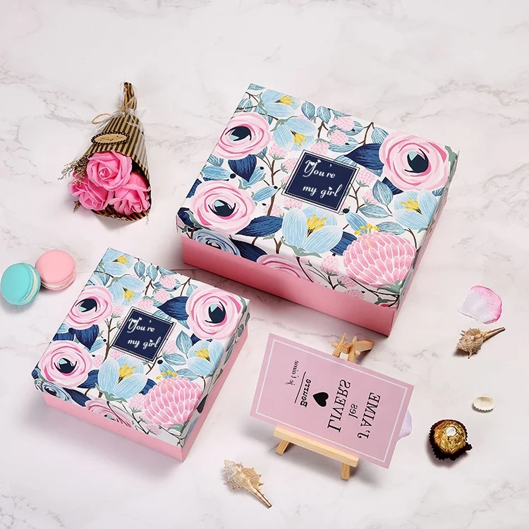 
Flower Printing Mystery Small Cosmetic Cardboard Monthly Subscription Makeup Box Perfume Packaging Box Paperboard Cover Box Matt 