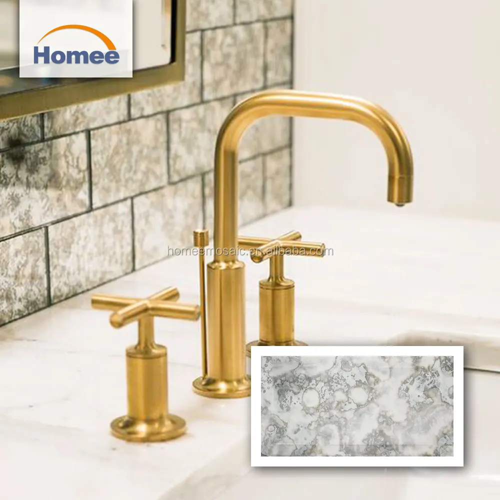 Hot Sale Antique Grey Color Kitchen Glass Wall Decor Black Glass Subway Tile Modern Brick Antique Mirror Mosaic Tile With Bevel