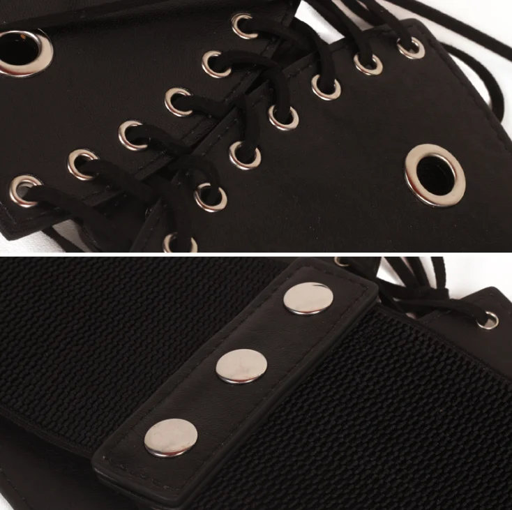 Womens PU Corset Belt Lace Up Elastic Wide Waist Band Cinch Trimmer