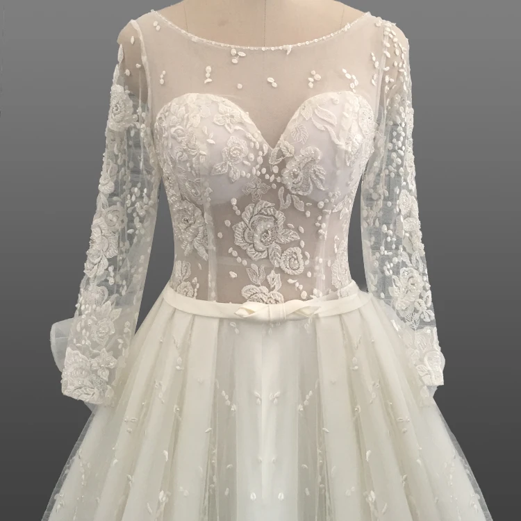 Novia Vestido De Sexy Transparent Gowns Luxury Wedding Dress Long Sleeve Wedding Dresses With Large Bowknot