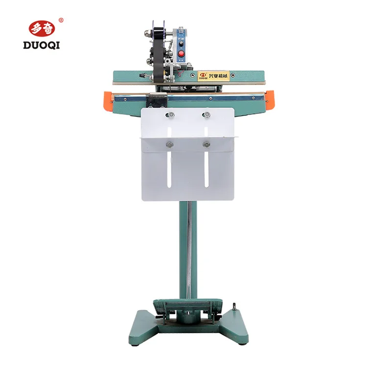 DUOQI PFS-450*1 Food Industry Aluminum Frame Foot Pedal Sealing Machine With Color Ribbon Strip Coding