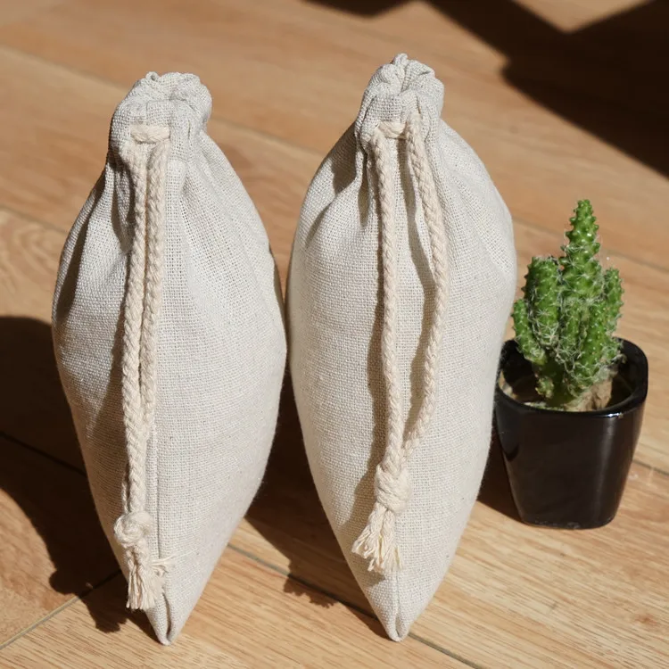 
Cotton linen drawstring bag for packing logo printing linen sack jute bag 