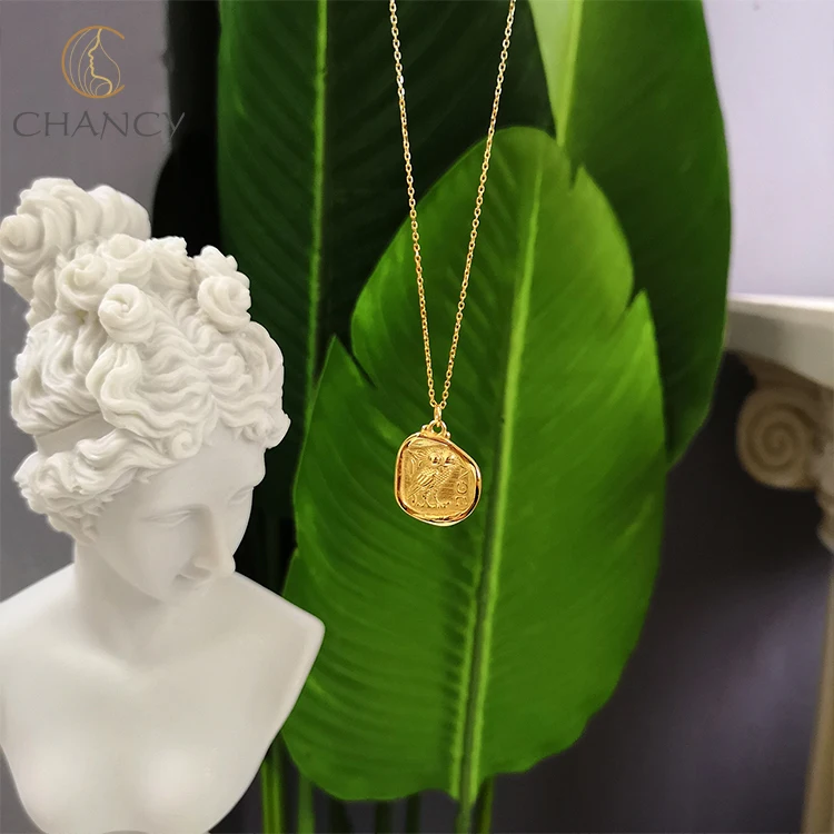 New design freedom owl gold plated sterling silver coin necklace