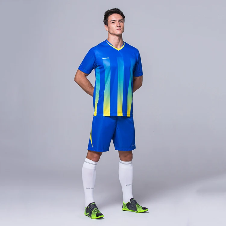 professional manufacturer blue and yellow sport wear soccer jersey