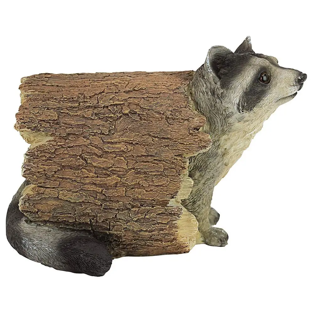 Lovely Brown Raccoon Animal Statue Polyresin Stone Figurine Garden Decoration Resin