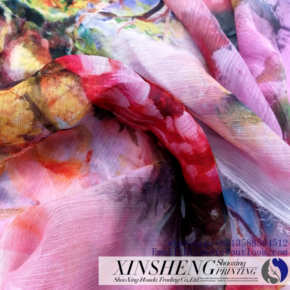 Digital print chiffon 30D crepe  Oil design style print fabric for gauze fabrics