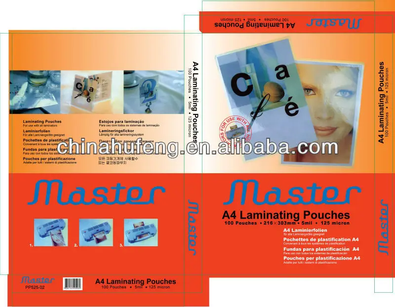 
A7 A6 A5 A4 A3 125mic master laminating pouches lamination LAMINATE pouch films suppliers from China 
