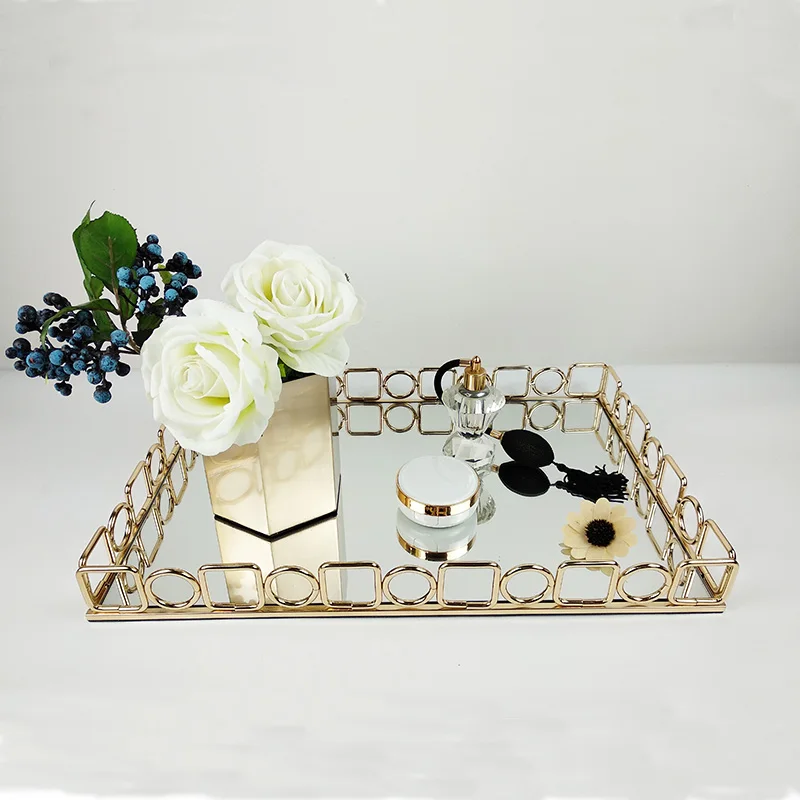 Home Fashion Decoration Metal Geometric Furnishing Articles mirror trays