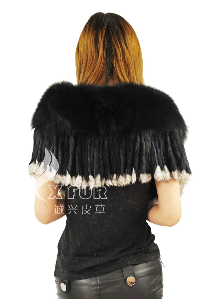 CX-B-61B Fox Fur Bridal Cape With Rabbit Fur Tassel