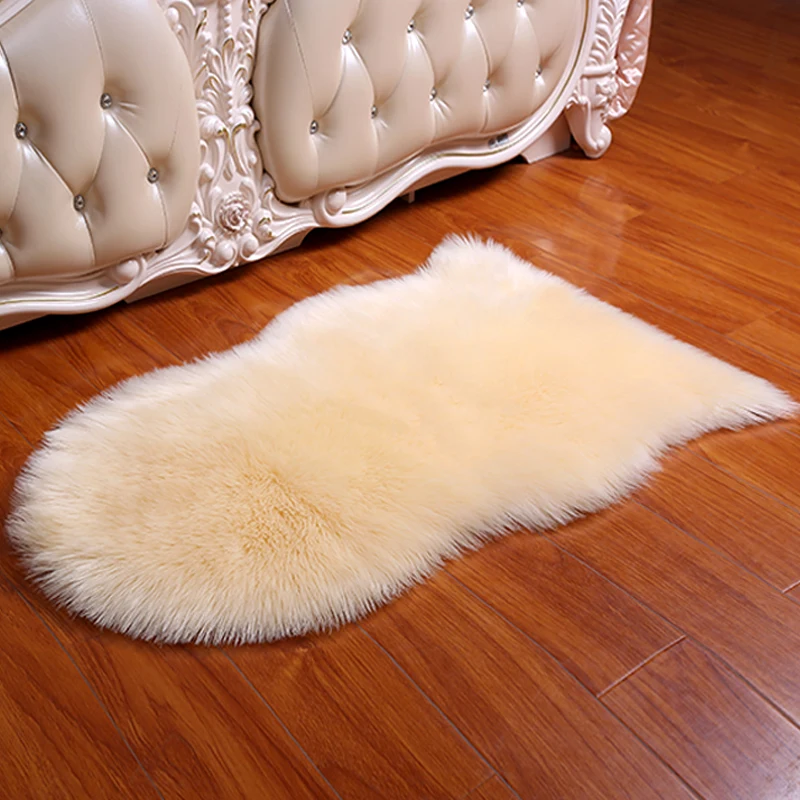 60x90cm Artificial Sheepskin Hairy Carpet for Living Room Bedroom Rugs Skin Fur Plain Fluffy Area Rugs Washable Bedroom Faux Mat