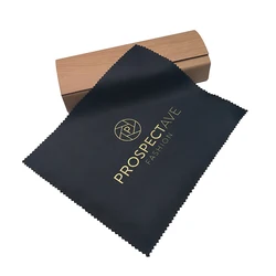 Microfiber black eyeglasses lens cleaning cloth with custom gold stamped logo