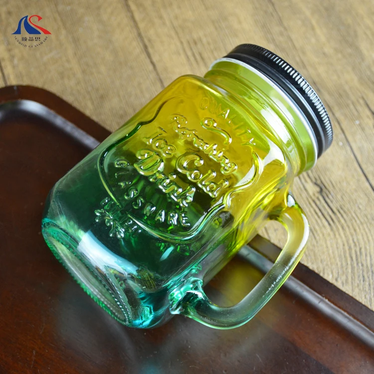 Customized Color Glass 500ml  Engraved Logo Flawless Etch Mason Jar For Cold Drinks With Straw Iced Cold Drink Drinking Bottle