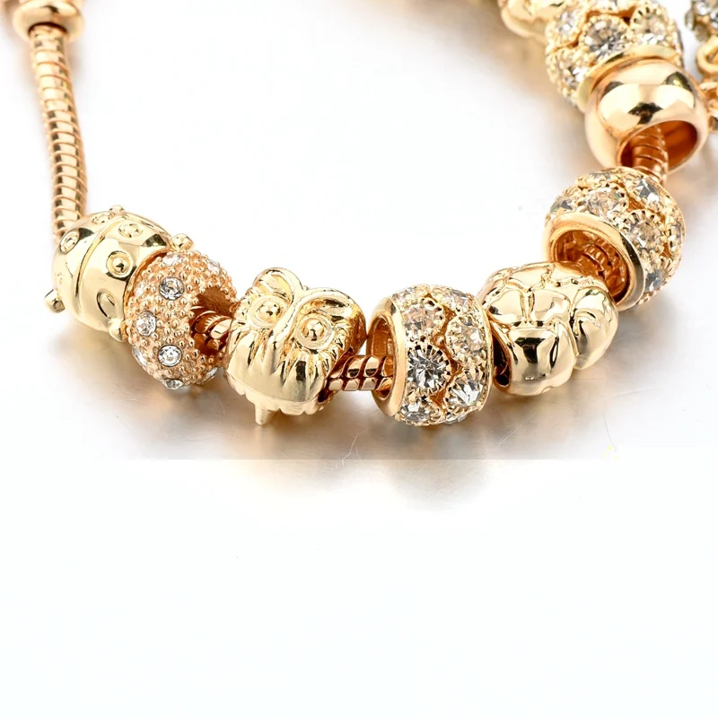 Murano glass beads gold  pendant bracelet with crystal heart pendant charm bracelet