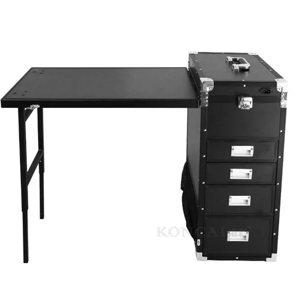 Rolling Trolley Makeup Case Aluminum Makeup Case With Light Nail Polish Organizer Table Case