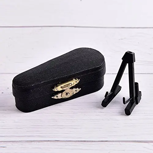 Size 3 inch Mini Violin Dollhouse Miniature Musical Instrument Wooden Model Decor Bow, Stand Support Case