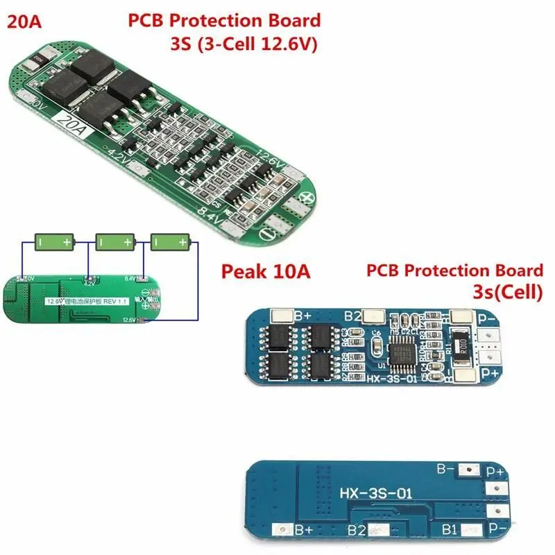 3S 20A 18650 Lithium Battery Protect Board Li-ion Lipo Battery Charger Protect PCB BMS 12.6V For Driving Drill 64x20x3.4mm