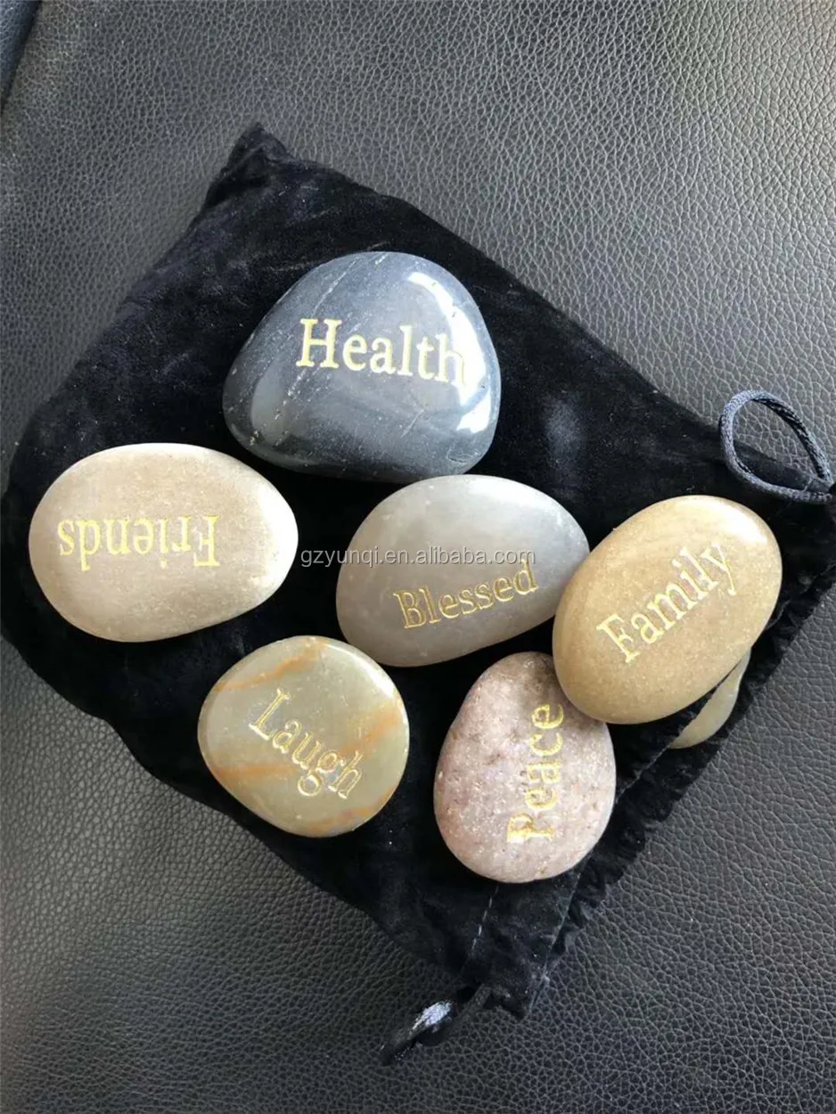 Engraved black letter pebbles Natural River Stones Smooth polished Colorful Stone