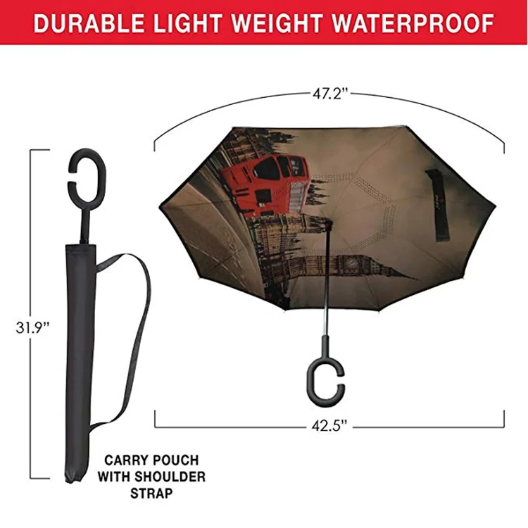Прямой обратный Зонт внутри вверх дном c-образная ручка двухслойный Пользовательский логотип печать полный цветочный принт внутри зонтиков