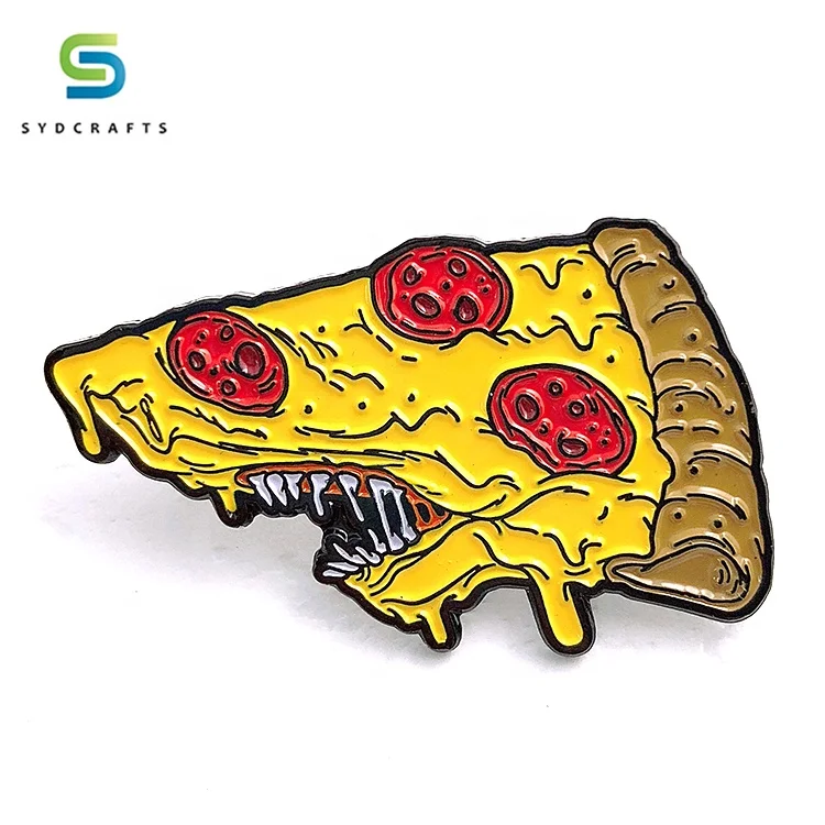 Custom Free Sample Glitter Metal Enamel Cartoon Crazy Pizza Hut Pin Badge