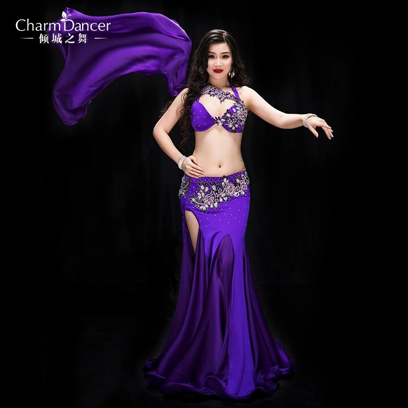 YC041 Performance Professional bellydance costumes spandex and silk satin belly dance wear   for women