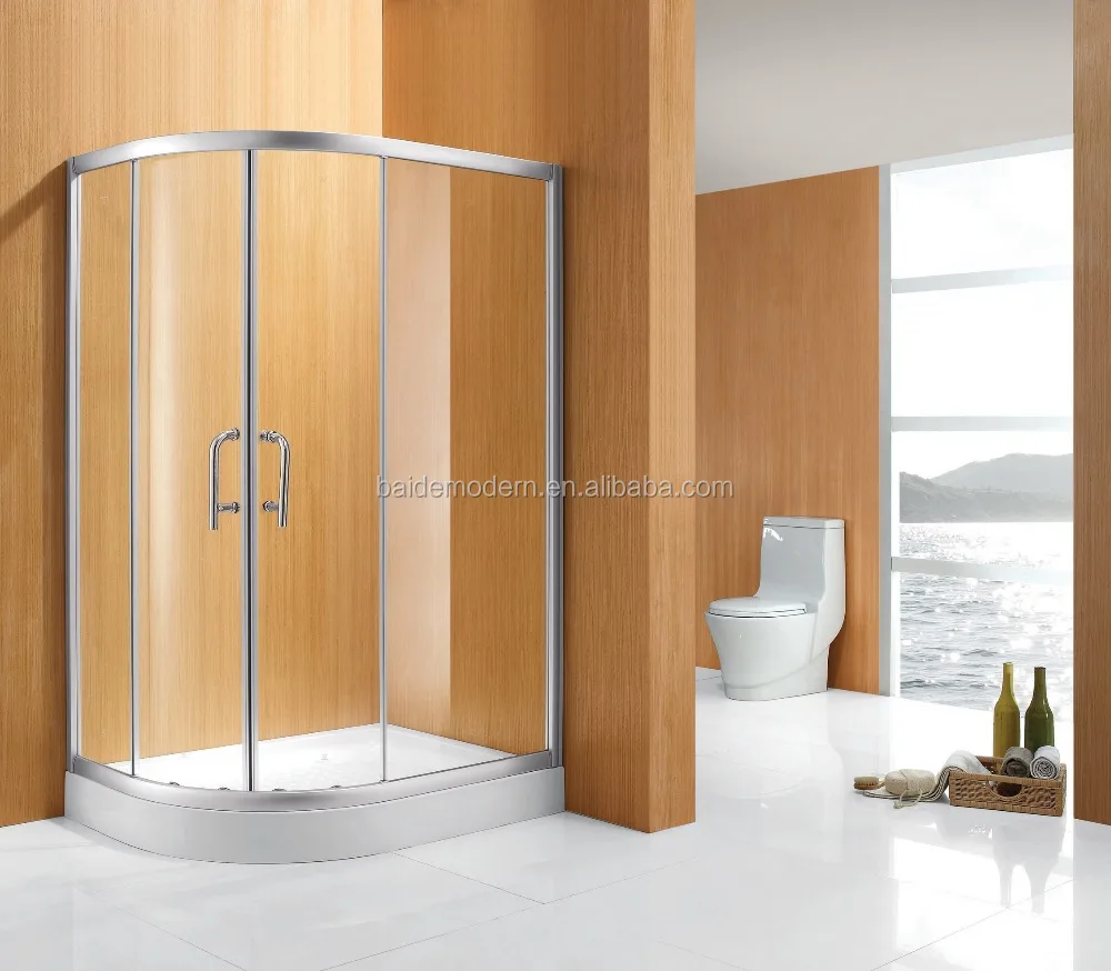 Wholesale customized sliding shower door arc design brushed aluminum frame tempered glass Silding shower door room