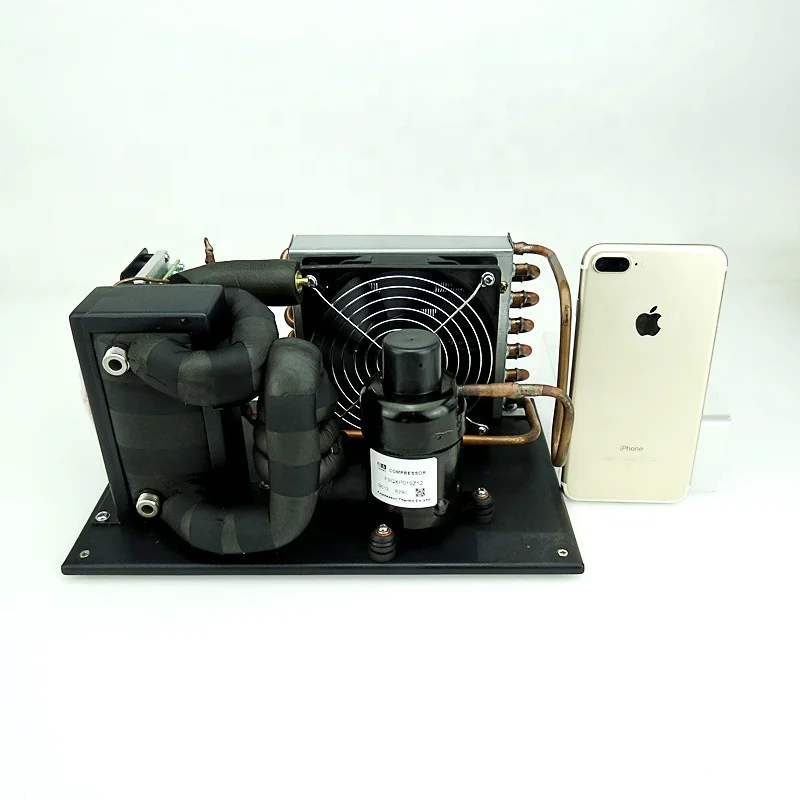 Solar battery power DC 12v 24v mini refrigeration water chiller unit with micro inverter compressor for medical cooling