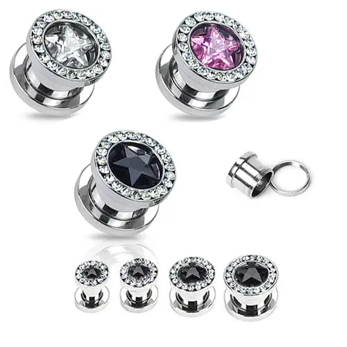 316l Steel Star Zircon Ear Plugs Tunnel Piercing Woman Ear piercing Fashion Ear Tunnel Piercing