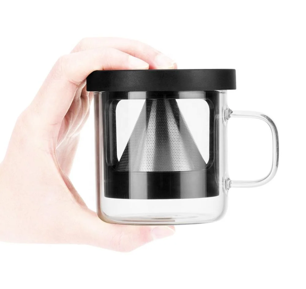 Hot sell Pour Over Reusable Stainless Steel Coffee Filter Personal Dripper Coffee Mug With Removable Glass Cup Stand