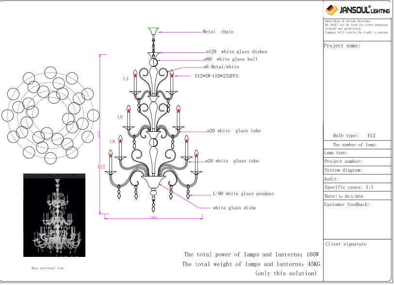 24 lamps white modern hotel lights luxury 3-tiers glass blooming tree chandelier