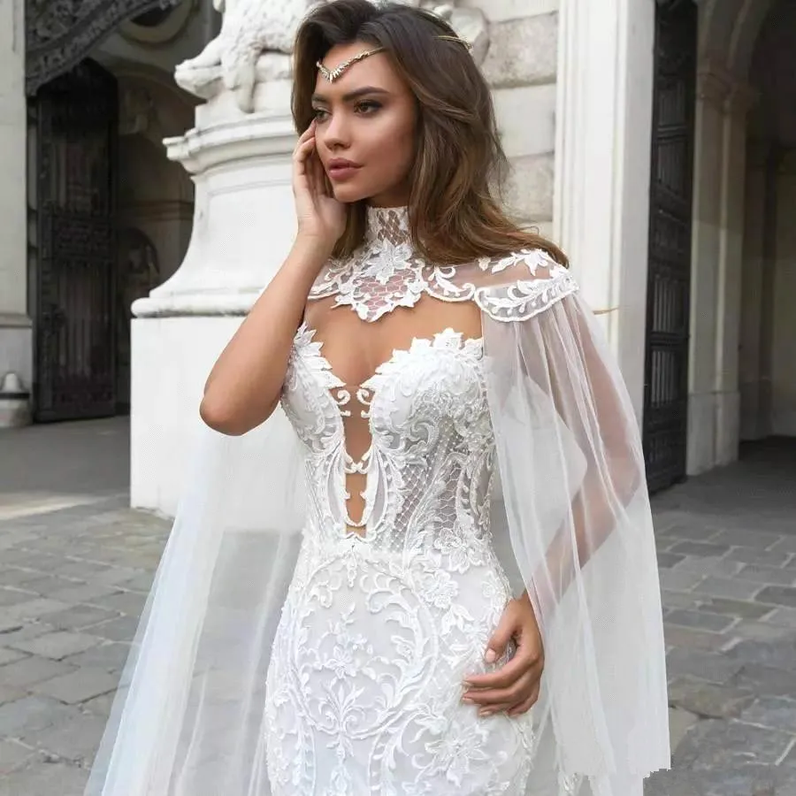Dubai Arabic Brand  Mermaid Wedding dress Beading Sleeveless Long Court Train Lace Applique Wedding Dress Bridal Gowns