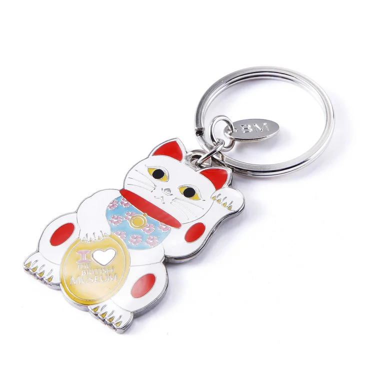 Customized branding cheap metal custom lucky cat keychain