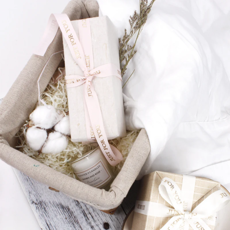 
New Arrival Morandi Color 100% Polyester Gold Foil Printed Taffeta Ribbon 