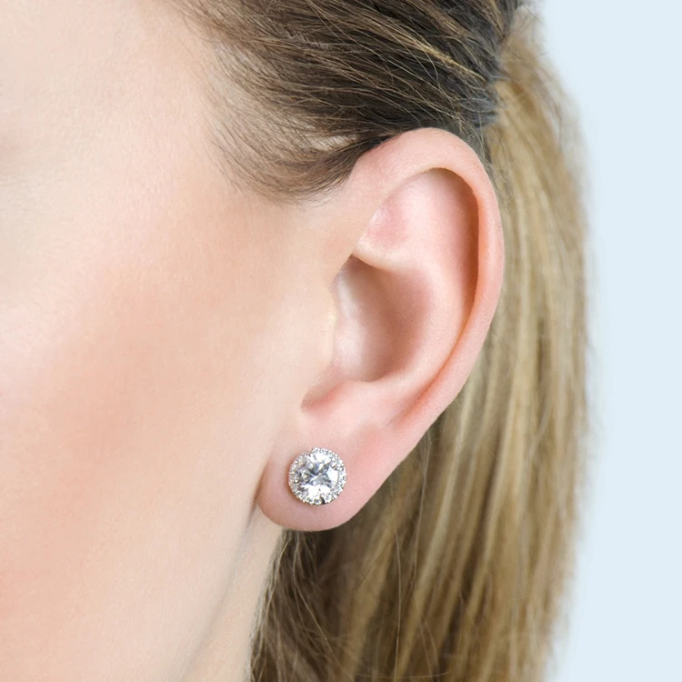 Diamond Stud Jewelry Earrings Custom Logo Mascot Charm Earrings Rings E065 925 Sterling Silver for Making Pearl Claw Setting