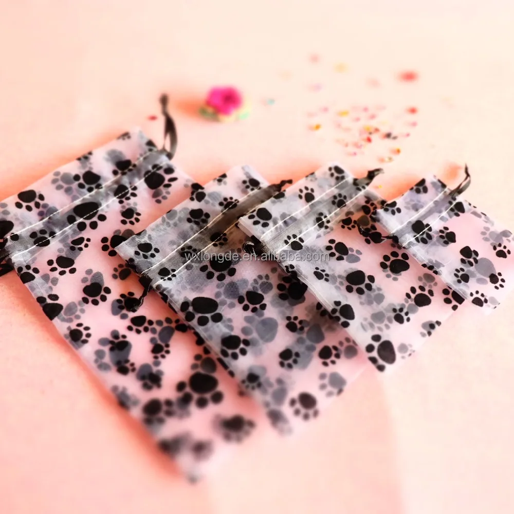 Chinese Manufacturer Colored Dog Paw Patten Organza Pouch For Gifts