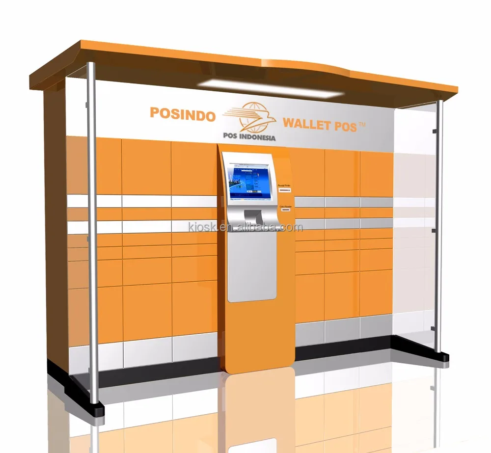 Touch screen self service parcel storage postal kiosk with electronic scale