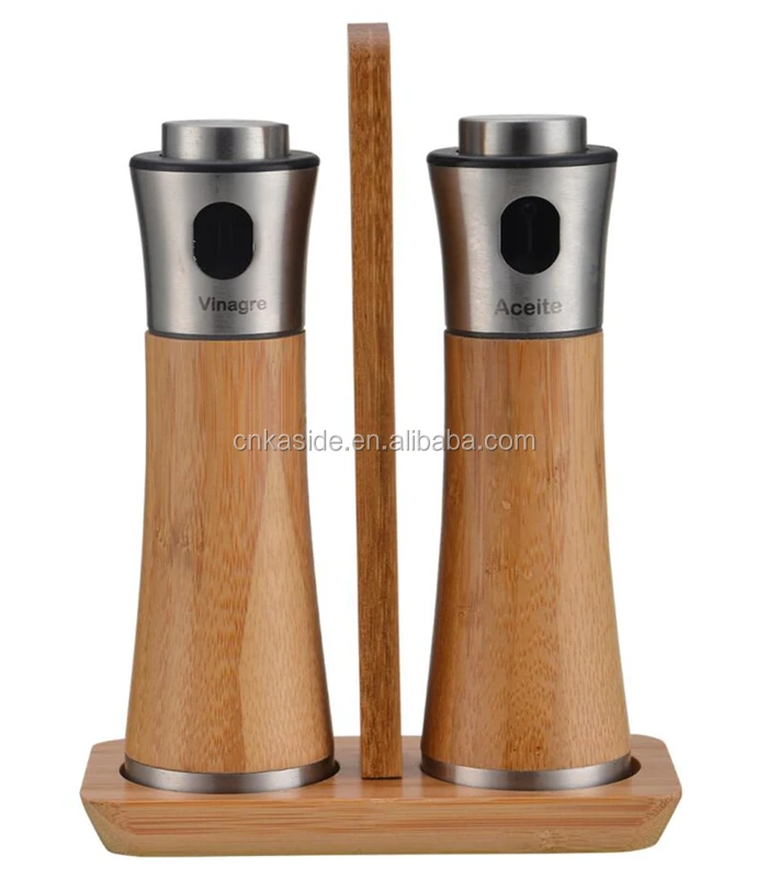 Manual Bamboo vinegar pot and olive oil bottle set