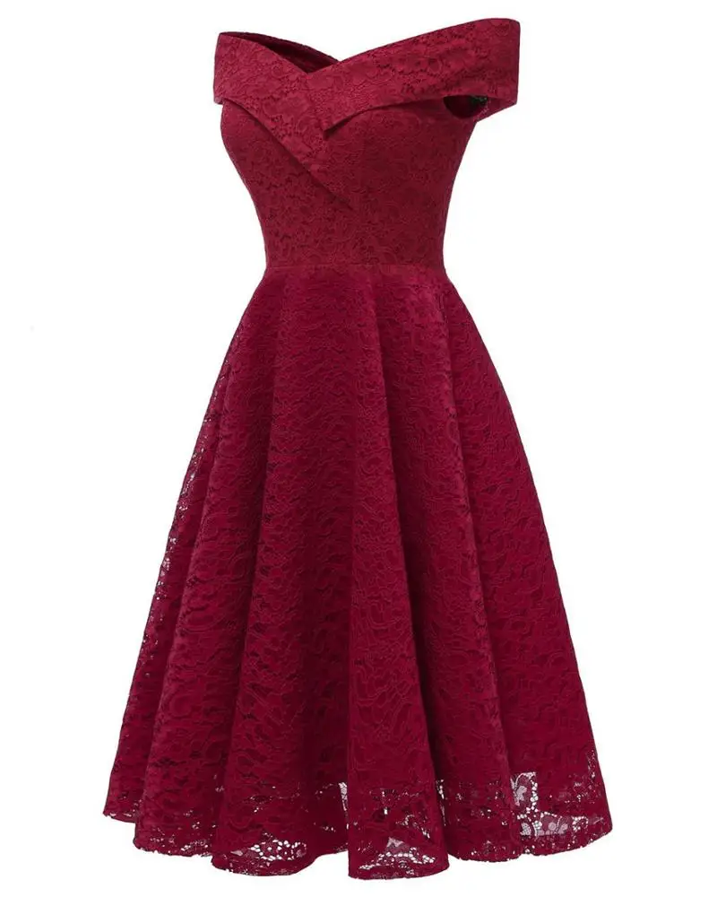 Elegant Bridal Gown Lace A-Line Bridesmaid Evening Dress Above Knee Neckline Oblique Sleeveless Bridesmaid Dress