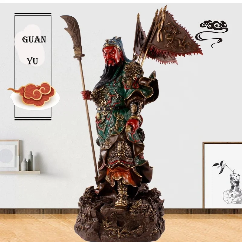 Brass Material Chinese Kwan Kong Statue Fengshui Decor Kuan Kong Guan Gong