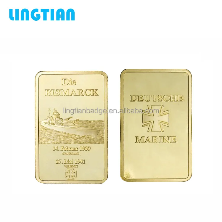 LINGTIAN Crafts Custom Design 1 Troy Ounce 24K Pure Gold Plated Gold Bar